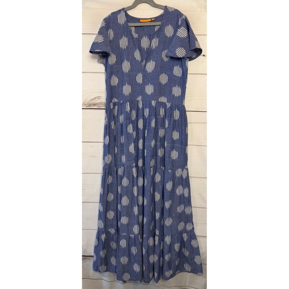 Oliphant Navy Blue and White Polka-Tier Maxi Dress